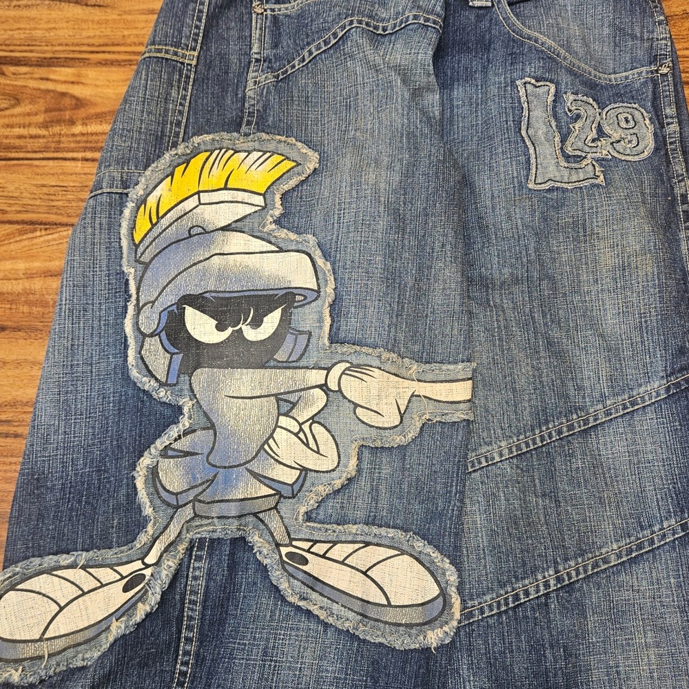 Lot29 Luxe Marvin the Martian Looney Tunes Baggy Jeans Mens 36 Blue Y2K Hip Hop